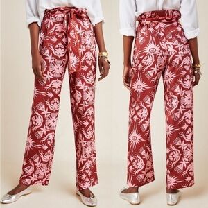 Anthropologie Wide-Leg Paperbag Pants in Rust and Pale Pink Floral
